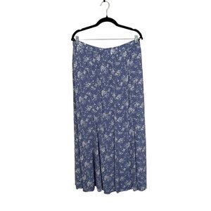 Gorgeous blue-gray small floral print, pleated maxi skirt